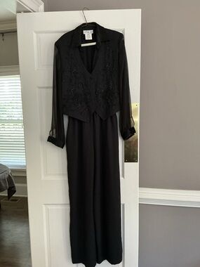 Lanz Elegant Black Beaded Evening Jumpsuit  for Women size 4